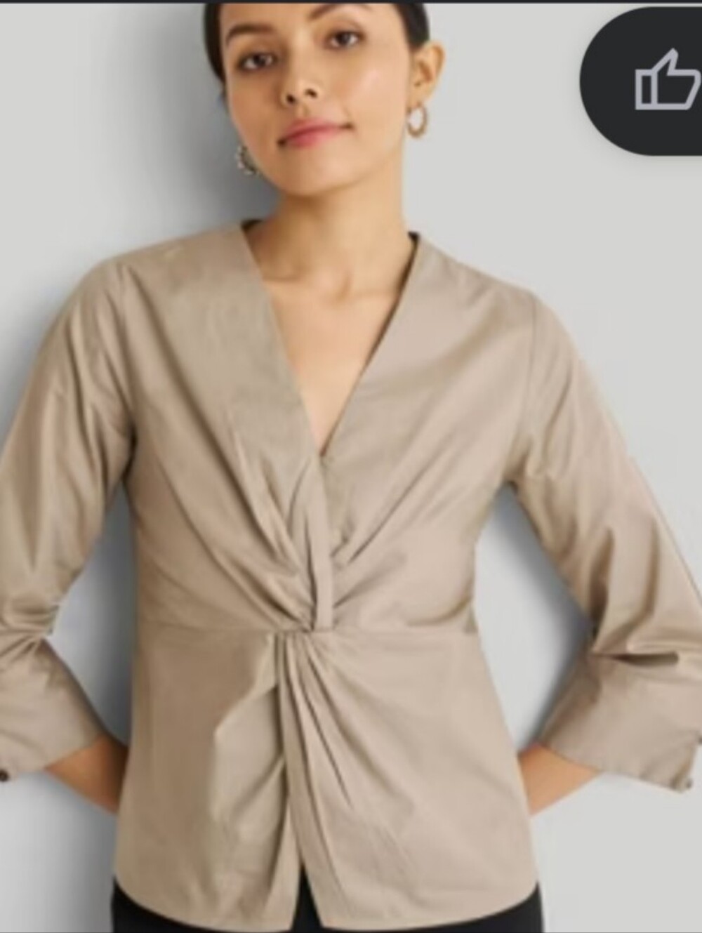 Reistor Neutral Taupe V-Neck Blouse - Picture 7 of 7